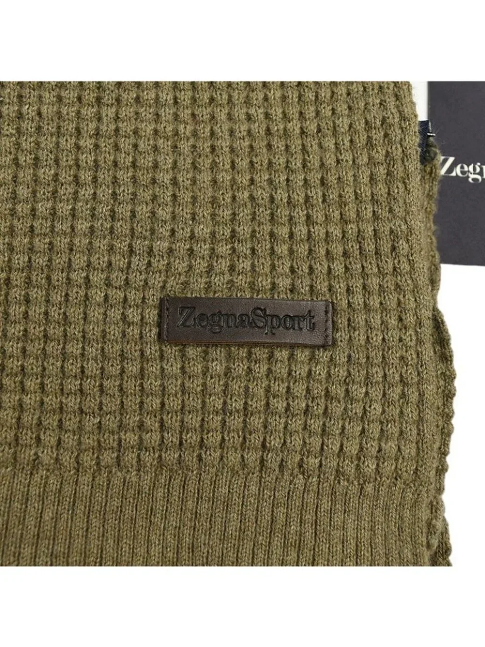 ZEGNA SPORT ERMENEGILDO ZEGNA Khaki Waffle Knit Cotton Cashmere Blend Scarf NWT